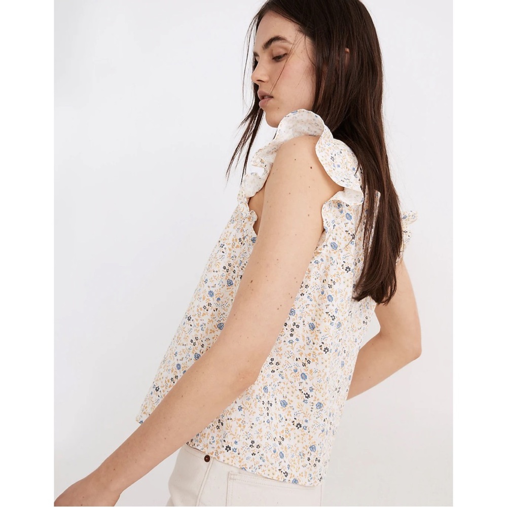 MADEWELL • Linen-Blend Ruffle-Strap Button-Up Tank Top in Folkmagic Floral - Picture 3 of 6